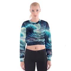 Tsunami Waves Ocean Sea Nautical Nature Water 4 Cropped Sweatshirt