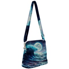 Tsunami Waves Ocean Sea Nautical Nature Water 4 Zipper Messenger Bag