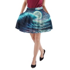 Tsunami Waves Ocean Sea Nautical Nature Water 4 A-line Pocket Skirt