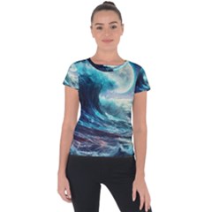 Tsunami Waves Ocean Sea Nautical Nature Water 4 Short Sleeve Sports Top 