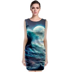 Tsunami Waves Ocean Sea Nautical Nature Water 4 Sleeveless Velvet Midi Dress by Jancukart