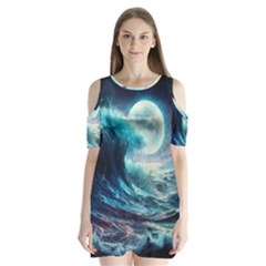 Tsunami Waves Ocean Sea Nautical Nature Water 4 Shoulder Cutout Velvet One Piece