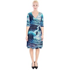 Tsunami Waves Ocean Sea Nautical Nature Water 4 Wrap Up Cocktail Dress