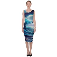 Tsunami Waves Ocean Sea Nautical Nature Water 4 Sleeveless Pencil Dress by Jancukart