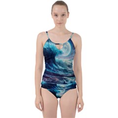 Tsunami Waves Ocean Sea Nautical Nature Water 4 Cut Out Top Tankini Set by Jancukart