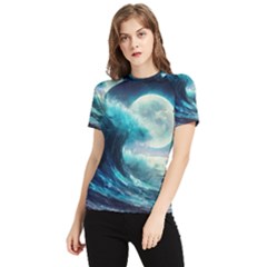 Tsunami Waves Ocean Sea Nautical Nature Water 4 Women s Short Sleeve Rash Guard by Jancukart