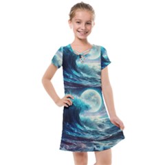 Tsunami Waves Ocean Sea Nautical Nature Water 4 Kids  Cross Web Dress