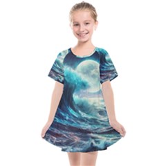 Tsunami Waves Ocean Sea Nautical Nature Water 4 Kids  Smock Dress by Jancukart