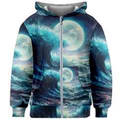 Tsunami Waves Ocean Sea Nautical Nature Water 4 Kids  Zipper Hoodie Without Drawstring by Jancukart