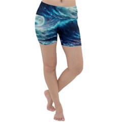 Tsunami Waves Ocean Sea Nautical Nature Water 4 Lightweight Velour Yoga Shorts by Jancukart