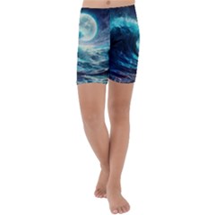 Tsunami Waves Ocean Sea Nautical Nature Water 4 Kids  Lightweight Velour Capri Yoga Leggings