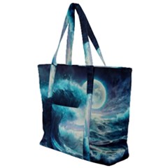 Tsunami Waves Ocean Sea Nautical Nature Water 4 Zip Up Canvas Bag