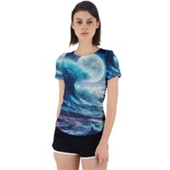 Tsunami Waves Ocean Sea Nautical Nature Water 4 Back Cut Out Sport Tee by Jancukart