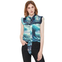 Tsunami Waves Ocean Sea Nautical Nature Water 4 Frill Detail Shirt by Jancukart