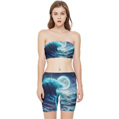 Tsunami Waves Ocean Sea Nautical Nature Water 4 Stretch Shorts And Tube Top Set by Jancukart