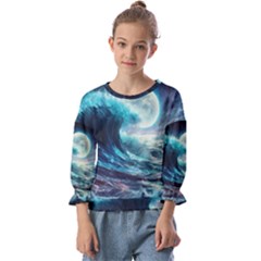 Tsunami Waves Ocean Sea Nautical Nature Water 4 Kids  Cuff Sleeve Top