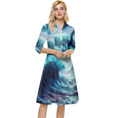 Tsunami Waves Ocean Sea Nautical Nature Water 4 Classy Knee Length Dress