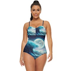 Tsunami Waves Ocean Sea Nautical Nature Water 4 Retro Full Coverage Swimsuit by Jancukart