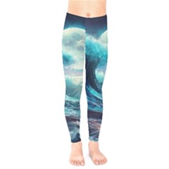 Tsunami Waves Ocean Sea Nautical Nature Water 4 Kids  Classic Winter Leggings