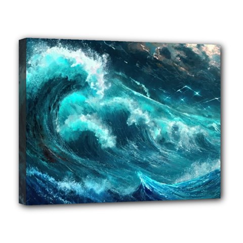 Thunderstorm Tsunami Tidal Wave Ocean Waves Sea Canvas 14  X 11  (stretched)