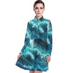 Thunderstorm Tsunami Tidal Wave Ocean Waves Sea Long Sleeve Chiffon Shirt Dress