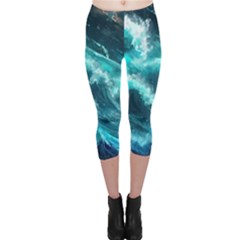 Thunderstorm Tsunami Tidal Wave Ocean Waves Sea Capri Leggings  by Jancukart