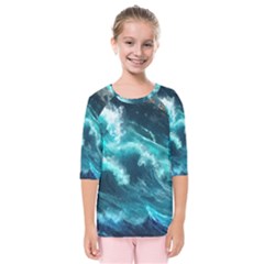 Thunderstorm Tsunami Tidal Wave Ocean Waves Sea Kids  Quarter Sleeve Raglan Tee