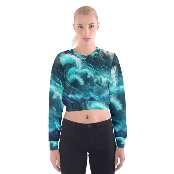 Thunderstorm Tsunami Tidal Wave Ocean Waves Sea Cropped Sweatshirt