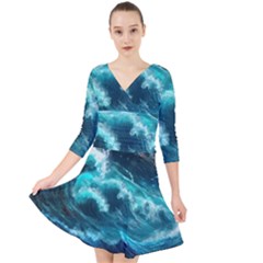 Thunderstorm Tsunami Tidal Wave Ocean Waves Sea Quarter Sleeve Front Wrap Dress