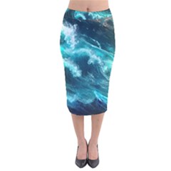 Thunderstorm Tsunami Tidal Wave Ocean Waves Sea Velvet Midi Pencil Skirt by Jancukart