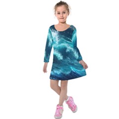 Thunderstorm Tsunami Tidal Wave Ocean Waves Sea Kids  Long Sleeve Velvet Dress