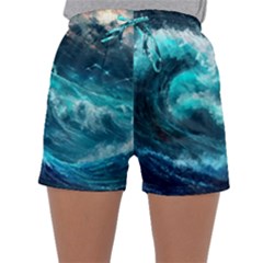 Thunderstorm Tsunami Tidal Wave Ocean Waves Sea Sleepwear Shorts by Jancukart