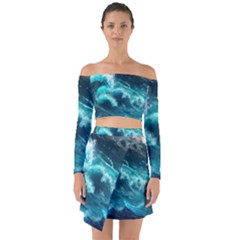 Thunderstorm Tsunami Tidal Wave Ocean Waves Sea Off Shoulder Top With Skirt Set