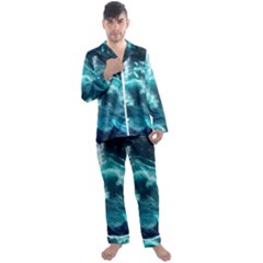 Thunderstorm Tsunami Tidal Wave Ocean Waves Sea Men s Long Sleeve Satin Pajamas Set by Jancukart