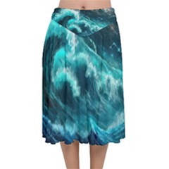 Thunderstorm Tsunami Tidal Wave Ocean Waves Sea Velvet Flared Midi Skirt