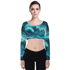 Thunderstorm Tsunami Tidal Wave Ocean Waves Sea Velvet Long Sleeve Crop Top