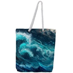 Thunderstorm Tsunami Tidal Wave Ocean Waves Sea Full Print Rope Handle Tote (large) by Jancukart