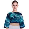 Thunderstorm Tsunami Tidal Wave Ocean Waves Sea Tie Back Butterfly Sleeve Chiffon Top View1