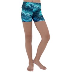 Thunderstorm Tsunami Tidal Wave Ocean Waves Sea Kids  Lightweight Velour Yoga Shorts by Jancukart