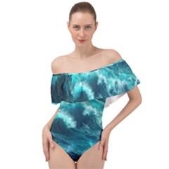 Thunderstorm Tsunami Tidal Wave Ocean Waves Sea Off Shoulder Velour Bodysuit 