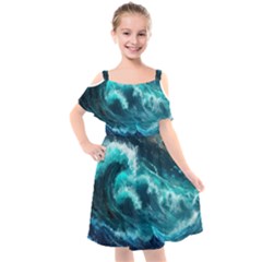 Thunderstorm Tsunami Tidal Wave Ocean Waves Sea Kids  Cut Out Shoulders Chiffon Dress