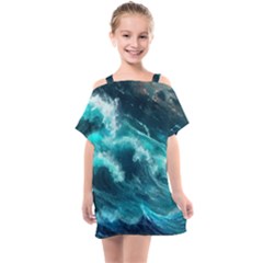 Thunderstorm Tsunami Tidal Wave Ocean Waves Sea Kids  One Piece Chiffon Dress by Jancukart