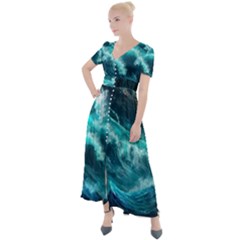 Thunderstorm Tsunami Tidal Wave Ocean Waves Sea Button Up Short Sleeve Maxi Dress