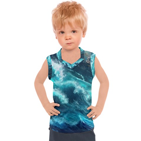 Thunderstorm Tsunami Tidal Wave Ocean Waves Sea Kids  Sport Tank Top by Jancukart