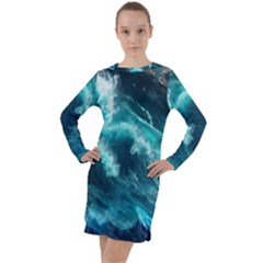 Thunderstorm Tsunami Tidal Wave Ocean Waves Sea Long Sleeve Hoodie Dress