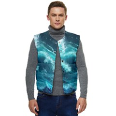 Thunderstorm Tsunami Tidal Wave Ocean Waves Sea Men s Short Button Up Puffer Vest	