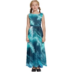 Thunderstorm Tsunami Tidal Wave Ocean Waves Sea Kids  Satin Sleeveless Maxi Dress