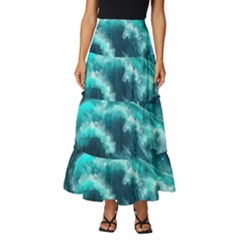 Thunderstorm Tsunami Tidal Wave Ocean Waves Sea Tiered Ruffle Maxi Skirt