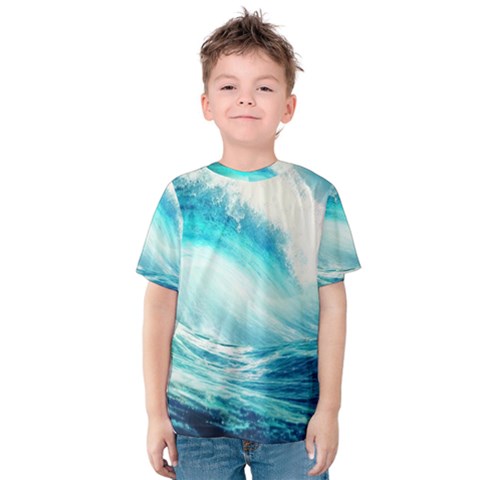 Tsunami Waves Ocean Sea Nautical Nature Water 8 Kids  Cotton Tee by Jancukart