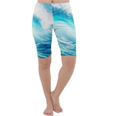 Tsunami Waves Ocean Sea Nautical Nature Water 8 Cropped Leggings  by Jancukart